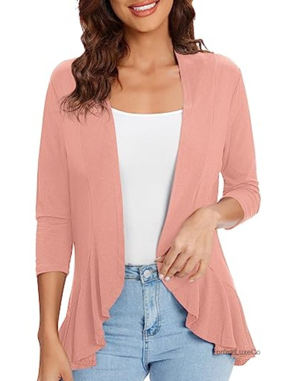 Women's 3/4 Sleeve Open Front Cardigan Lightweight Stretch Casual Cover Up